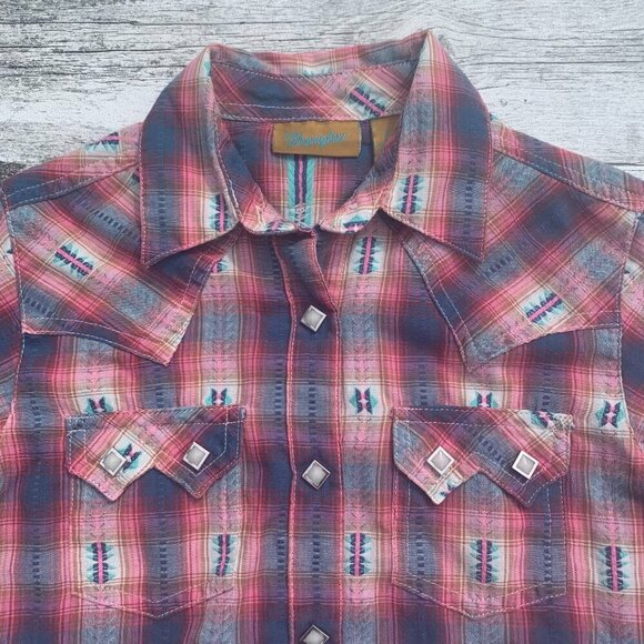 Wrangler Pearl Snap Plaid Southwestern Western Button Down Shirt - Picture 2 of 7